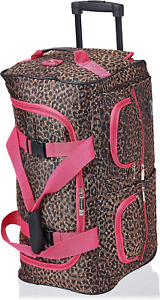 Women Rolling Wheel Tote Duffle Bag Travel Vacation Luggage Pink Leopard 22