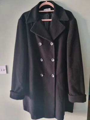 Long Tall Sally UK:20 Black Wool Blend Long Double Breasted Winter Coat - Image 1 of 4
