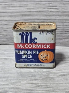 Vintage McCormick Pumpkin Pie Spice Jack-O-Lantern Tin Metal Lid Halloween - Picture 1 of 8