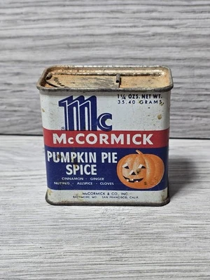 Vintage McCormick Pumpkin Pie Spice Jack-O-Lantern Tin Metal Lid Halloween - Image 1 of 4