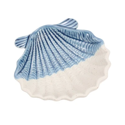 Ceramic Jewelry Tray, Shell Vanity Tray for Women Ring Key Necklace, Blue/White - Изображение 1 из 4