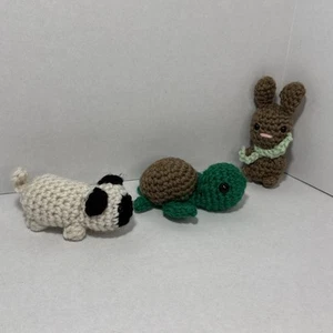 Handmade Crocheted Mini Plushies- Pug Puppy, Baby Sea Turtle, & Mini Bunny - Picture 1 of 9