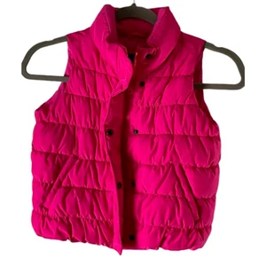 GapKids Neon Pink Puffer Vest Size Small 6-7 Snap Button Zip Closure - Picture 1 of 12