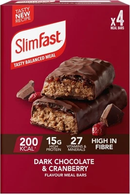 Slimfast Dark Chocolate Cranberry Meal Replacement Bars 4 x 60g - Image 1 of 4