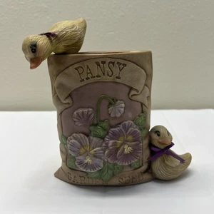 Ceramic Planter/Vase Handpainted Adorable Ducks Gunny Sack 5.25" Tall - Picture 1 of 7
