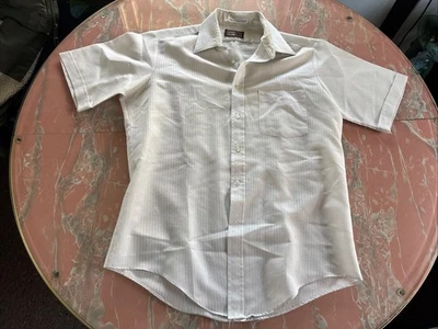 VTG 70s Short Sleeve Button Shirt Off White 1200 Club Craftsman Made USA 15.5 - Image 1 of 4