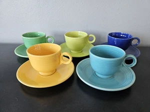 (5) Older Vintage Fiestaware Homer Laughlin Colored Teacup And Saucer Sets - Picture 1 of 14