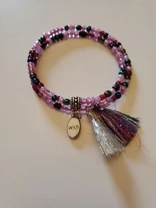Memory Wire Boho Wish Bracelet Assorted Glass Beads and Colors / Tassel Bangle - Picture 1 of 2