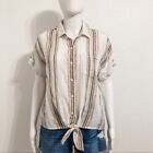Beachlunchlounge Tie Front Stripe Button Front Casual Blouse Size 8
