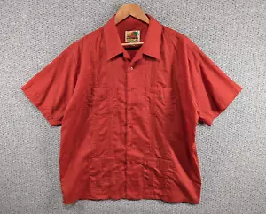 HABAND Guayabera Men's Vintage Embroidered Coral Cuban Mexican Button Shirt XL - Picture 1 of 10