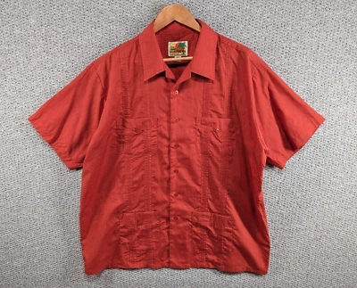 HABAND Guayabera Men's Vintage Embroidered Coral Cuban Mexican Button Shirt XL - Image 1 of 4