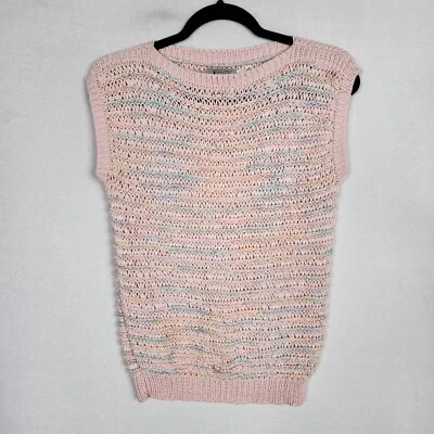 Vintage Joyce Pastel Pink Knit Sweater Vest Ribbed Sleeveless Loose Knit Sz L — 第 1/4 张图片