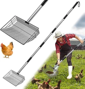 Large Metal Chicken Poop Scooper, Heavy Duty Long Chicken Coop Scoop with 24" to - Picture 1 of 7