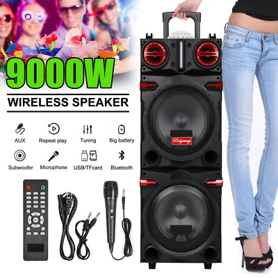 Altavoz Bluetooth 9000W Doble 10" Woofer Recargable Fiesta FM Karaok DJ LED AUX Foto 1 de 4