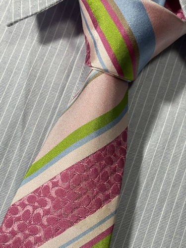 COACH cravatta uomo seta originale usata cravatta abito classico lusso multicolore #5