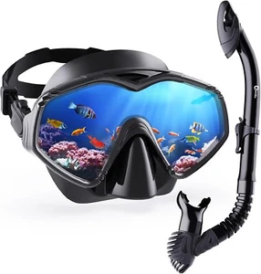 Juego de tubos de snorkel seco antifugas Dorlle con gafas de visión ancha antiniebla - azul - Imagen 1 de 6