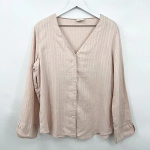J Jill V-Neck Embossed 100% Linen Button Up Blouse Long Sleeve Pink Size Medium - Picture 1 of 7