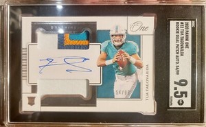 2020 Panini One TUA TAGOVAILOA DUAL PATCH On-Card AUTO RPA #/99 ROOKIE SGC 9.5