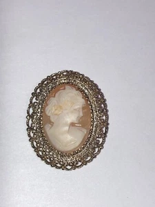 Sterling silver gold overlay cameo brooch OR pendant signed K. L. - Picture 1 of 5