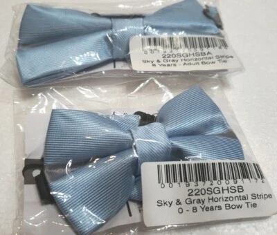 Bow Tie Men's & Boys Matching Sky Blue & Gray Horizontal Stripe New The Littlest - Image 1 of 3
