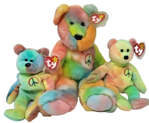 2000 Ty Beanie Buddies 14" Peace the Bear + 2 Babies *RETIRED* *BUNDLE* - Picture 1 of 9