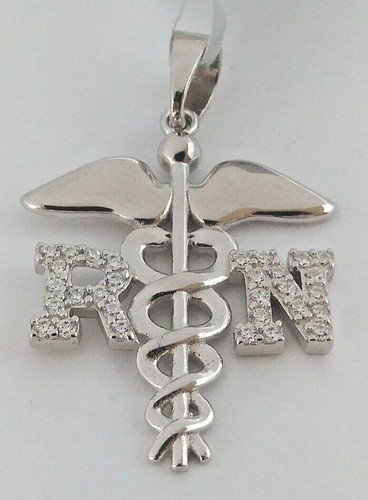 HERMÈS CIONDOLO ARGENTO STERLING .925 PAVIMENTATO ZIRCONI registrato infermiere simbolo caduceo 33x20mm