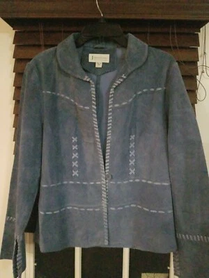 Catálogo J Marco Chaqueta Grande Gamuza Azul, Nueva Sin Etiquetas, Originalmente $149 Foto 1 de 4