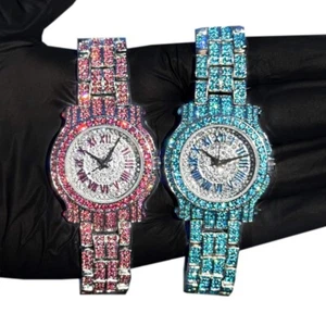 Reloj para mujer 35 mm diamantes vibrantes con esfera romana helada - Movimiento de cuarzo - Imagen 1 de 7