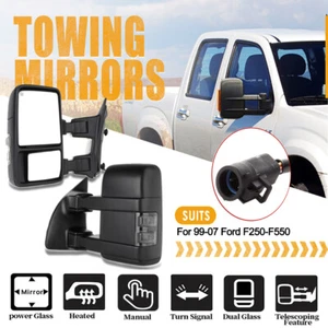 For 1999-2007 Ford F250 Super Duty Tow Mirrors Power Heated SMOKE Turn Signal - Picture 1 of 8
