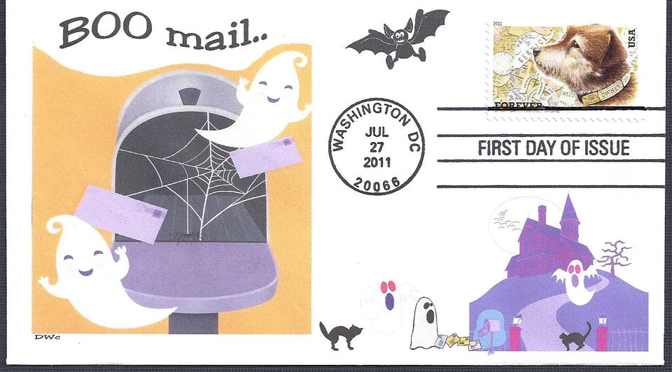 HALLOWEEN  BOO MAIL  GHOSTS   HAUNTED HOUSEOWNEY POSTAL DOG  FDC-DWc - Image 1 of 1