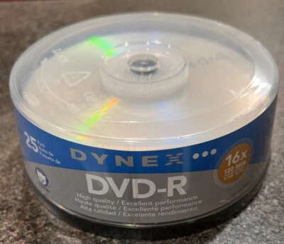 NEW Dynex DX-DVDPR25 25-Pack 16x DVD R Disc Spindle Digital Media Storage disk - Image 1 of 4