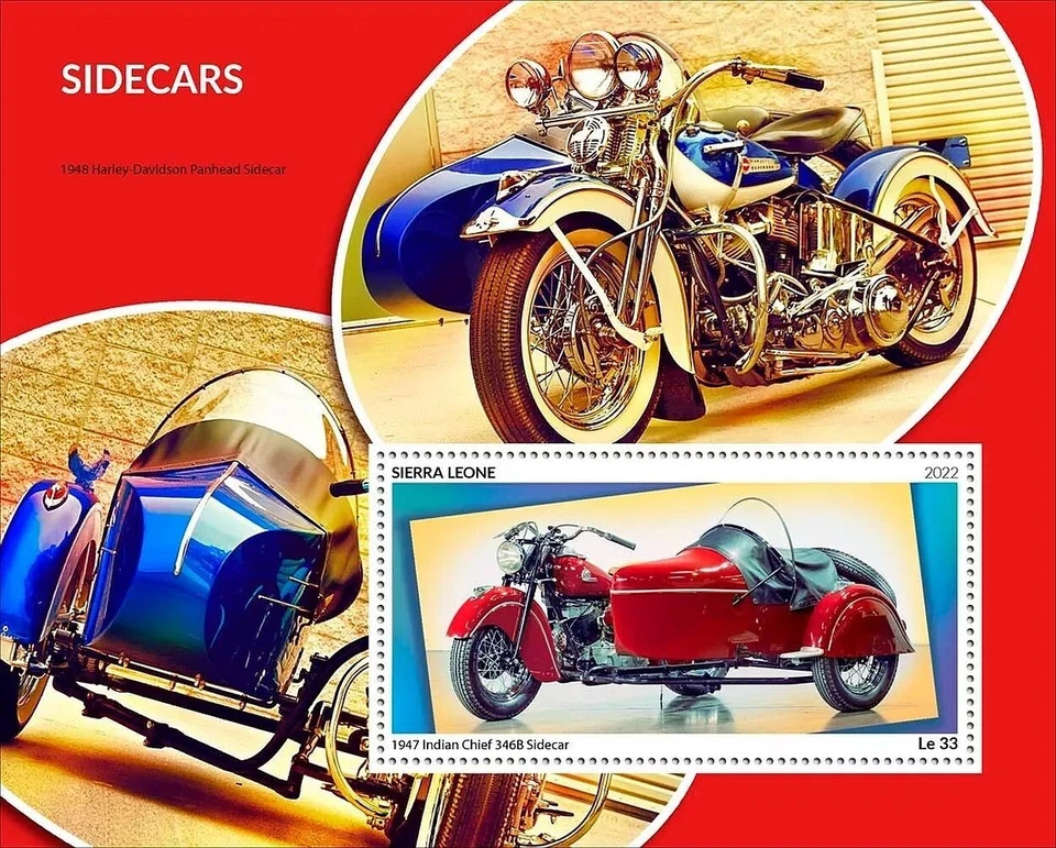 1947 INDIAN CHIEF 346B & Harley Motorcycle Sidecar Stamp Sheet 2022 Sierra Leone - Image 1 of 1