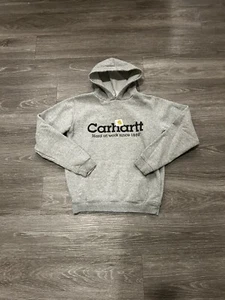 Carhartt Hoodie Sweatshirt Youth L 10-12 Gray Logo Pockets Pullover Boys - Picture 1 of 7