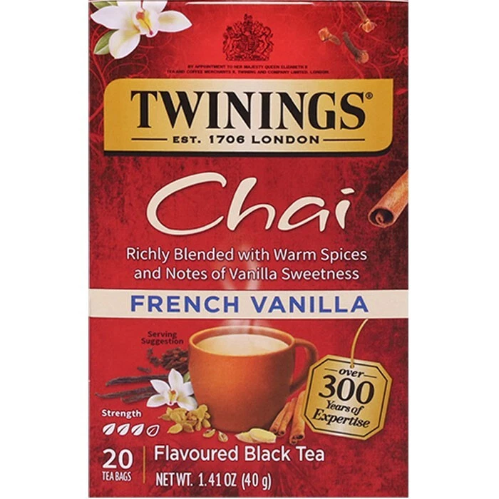 Twinings of London French Vanilla Chai Tea Bags 20 Count 1.41 Oz
