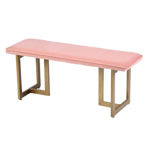 Velvet Upholstered Bench with Golden Powder Coating Legs Cover