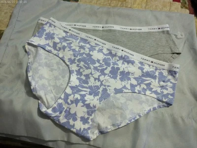 2 pares de bragas hipster de algodón Tommy Hilfiger gris y blanco/azul con estampado *NUEVAS* M 6 Foto 1 de 2