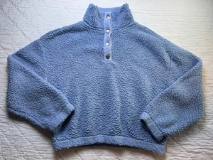 Hippie Rose Womens Sherpa Fleece Pullover Sweatshirt Blue Modern Winter Cozy M - Picture 1 of 8