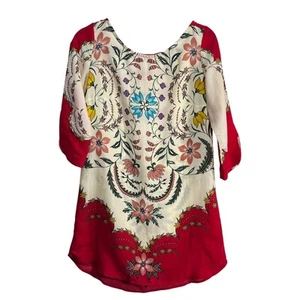 Vestido FARM Rio Floral Espalda Abierta Rojo Crema Talla Pequeña Boho Playa Vacaciones Crucero - Imagen 1 de 7