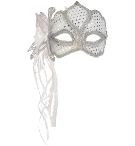 Silver Butterfly Flowers Venetian Masquerade Adult Womens Costume 1/2 Mask - Picture 1 of 2