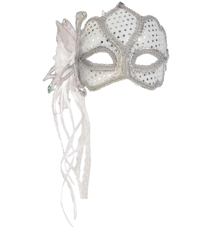 Silver Butterfly Flowers Venetian Masquerade Adult Womens Costume 1/2 Mask - Image 1 of 2
