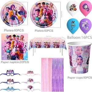 KPop Hunters Party Supplies Set Plates Cups Tablecloth Napkins Themed Party - Picture 1 of 34