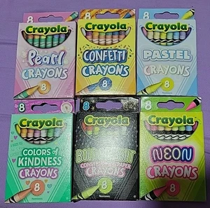 6 Crayola Special Edition Crayons Pearl, Pastel, Neon,Kindness, Confetti, Bold - Picture 1 of 1