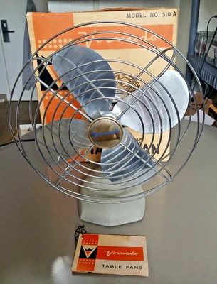Ventilador de Mesa Oscilante Vintage VORNADO 10" Modelo Nº 510A MCM 1950 con caja y tarjeta Foto 1 de 4