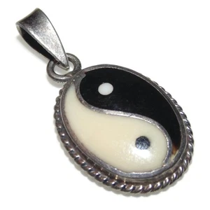 Colgante Yin Yang 925 Plata de Ley Vintage Estate Negro Blanco Tao Joyería - Imagen 1 de 4
