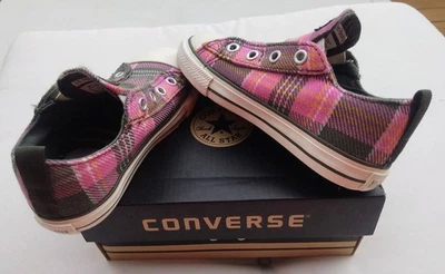 CONVERSE ALL STAR Pink Plaid Low Top Slip On No Laces  Sz 9 Inft w/  Box NOS See - Image 1 of 4
