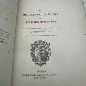 RARE!! The Misc. Works Of Sir Philip Sidney-William Gray -DA Talboys-1829-(59) - Picture 1 of 14