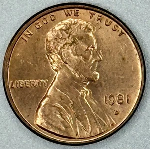 Centavo Lincoln rojo D Mint Mark 1981 detalles como nuevo - Imagen 1 de 4