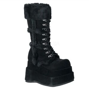 Demonia BEAR-202 Goth Emo Punk Mid-Calf Platform Boots Black. Size UK 8 EU 41.