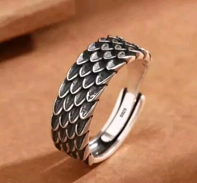 Viking Dragon Scale 925 sterling silver plated Ring Adjustable Unisex  - Image 1 of 3