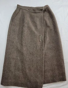 Polo Ralph Lauren Skirt Women's Size 12 Brown Wool Tweed Lined Wrap USA Vintage - Picture 1 of 12